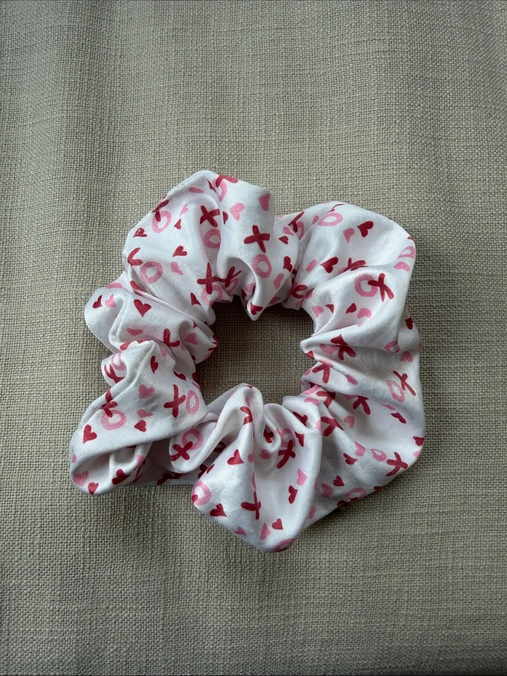 White and Pink Heart & XO Scrunchie